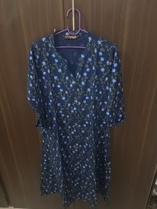 Floral Print Navy Blue Kurta