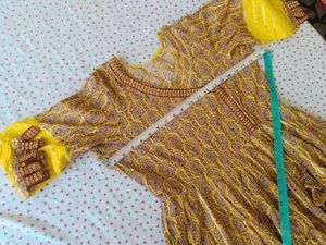 Yellow Printed Anarkali Kurta