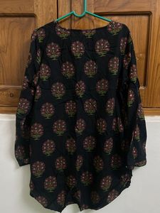 Black Floral Print Kurta