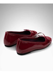 Shiny Red Ballet Flats with Bow Detail