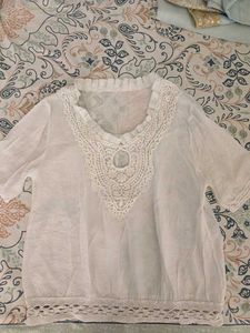 Boho White Lace Trim Tunic Top