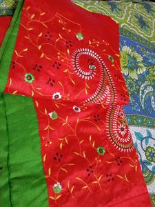 Green -red saree khadi handloom  🥻