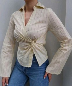 Chic Striped Twist Front Blouse