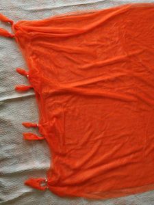 Vibrant Orange Tassel Net Dupatta
