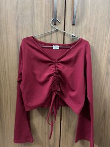 Chic Burgundy Ruched Crop Top