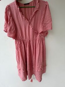 Baby Pink V Neck Cotton Dress