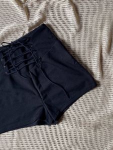 Lace-Up High-Waisted Black Shorts