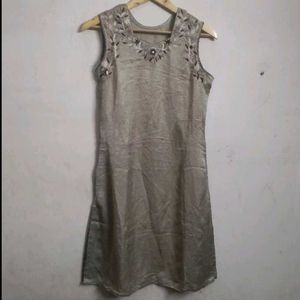 Embroidered Sleeveless Satin  kurta