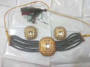 Elegant Grey Bead Choker Necklace Set