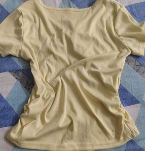 Cute Yellow V-Neck bow Tie Top