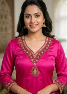 Elegant Pink Kurti with Intricate Gold Embroidery