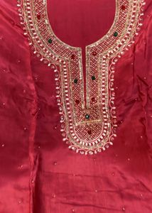 Elegant Pink Kurta Set with Embellished Neckline