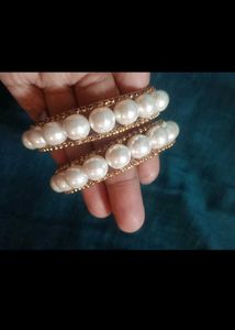 Elegant Pearl &amp; Gold Bangles Set hand madeproduct