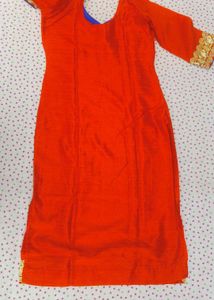 Orange Kurta with Gold Border