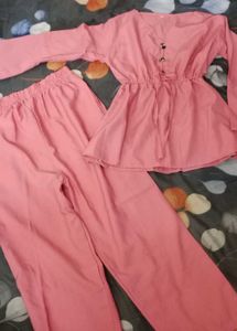 Pink Cotton Kurta Pant Set