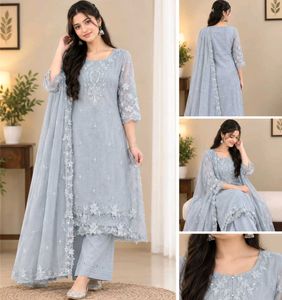 Elegant Grey Embroidered Kurta Set