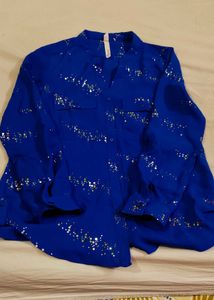 Sparkly Blue Button-Up Shirt
