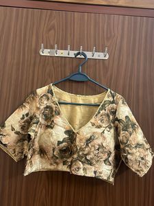 Floral Printed Lehenga &amp; Blouse Set in Champagne B