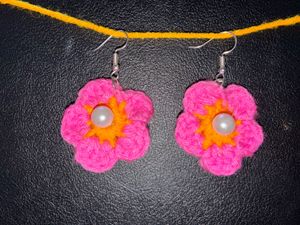 crochet flower earrings &amp; hair clip