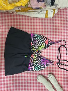 Halter Zebra Print Swimsuit Top
