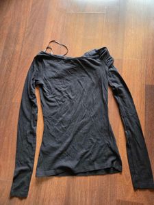 Zara Black Off-Shoulder Twist Neck Top