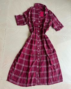 Burgundy Plaid Shirt Dress