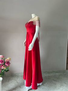 Elegant Red Beaded Evening Gown