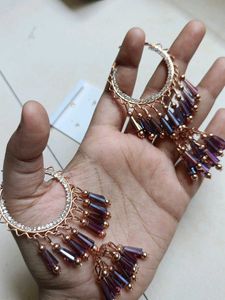 Boho Hoop Earrings with Purple Beads