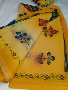Vibrant Yellow Printed Saree with blouse