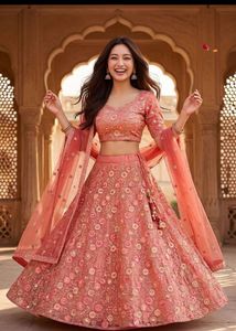 designer pink Embroidered Lehenga Choli set