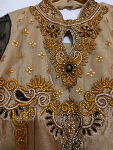 Elegant Beige Embroidered Anarkali Gown