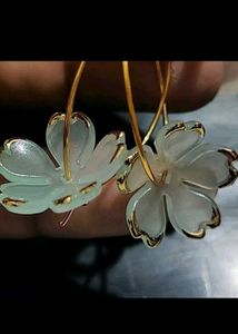 Beautiful Blue Flower Hoop Earrings