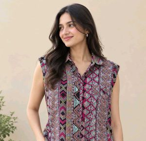 Vibrant Sleeveless Ethnic One Piece Dress (Women)