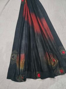 Elegant Black & Red Ombre Saree