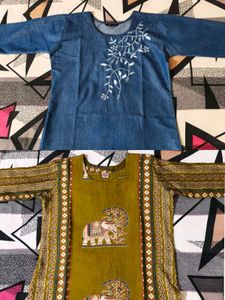 Denim short  n beautiful sobar olive Kurti