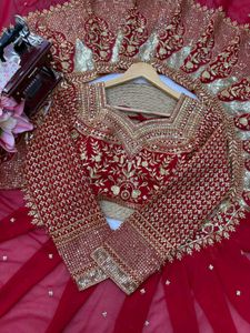 Stunning Red &amp; Gold Embroidered Lehenga Choli