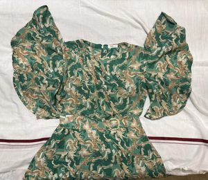 Flowy Green Marble Print Dress