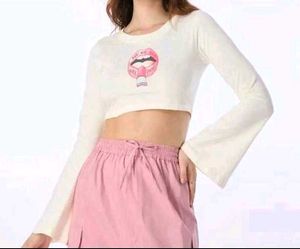 White Cropped Long Sleeve Top