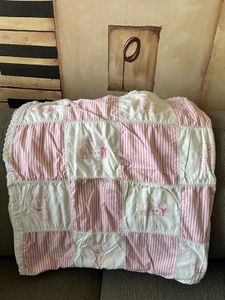 Pink &amp; White Baby Hand-embroidered blanket