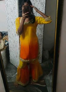 Yellow &amp; Orange Ombre stiched Kurta Set