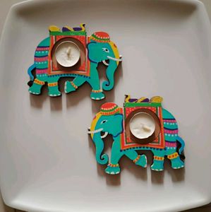 Decorative Elephant Tealight Holders (Set of 2)