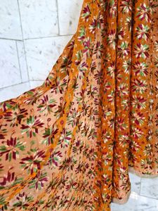 Rust Orange Multicolour Embroidered Dupatta