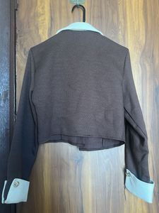 Brown Cropped Jacket with White Collar