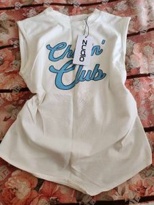 White Graphic Print Sleeveless Top