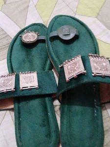 Embellished Emerald Green Velvet Flats