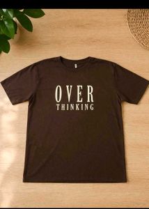 Oversized Brown “OVER THINKING” Graphic T-Shirt