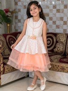 Orange & White Glittery Party Dress for Girls 👗✨