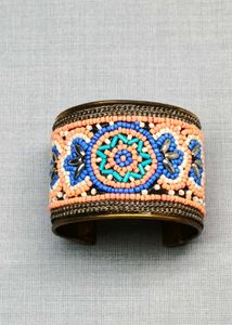 Beaded Cuff Brass Bracelet