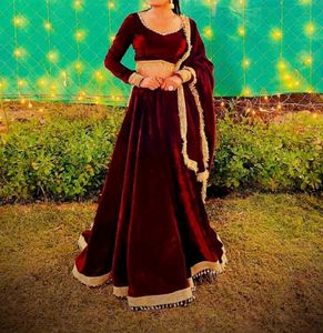 Elegant Maroon Velvet Lehenga Choli