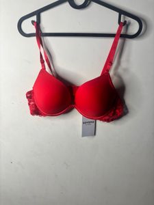 Vibrant Red Lace Trim Bra